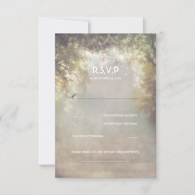 Rustic Woodland Tree Lights Wedding RSVP (Front)