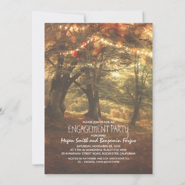 Rustic Woodland Trees Engagement Party Invitation (Front)