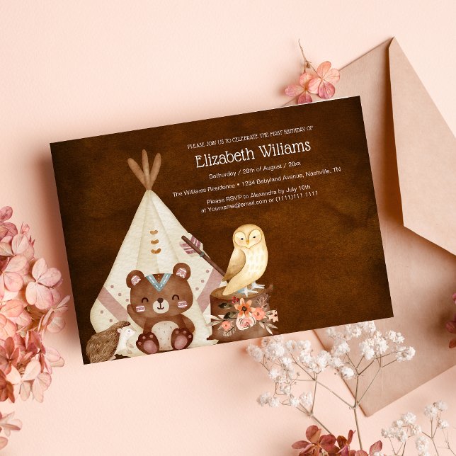 Rustic Woodland Watercolor 1st Birthday Invitation (Creator Uploaded)