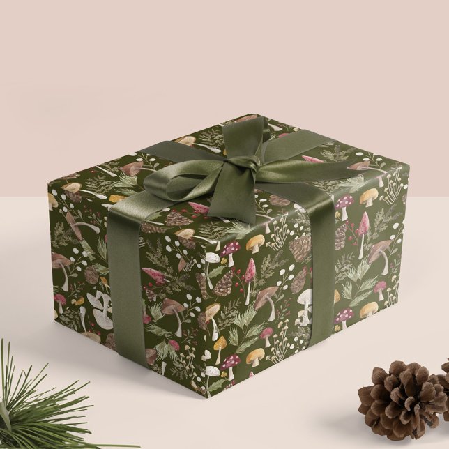 Rustic Woodland Watercolor Woodsy Mushroom Forest Wrapping Paper (Rustic Woodland Watercolor Woodsy Mushroom Forest Wrapping Green Paper)