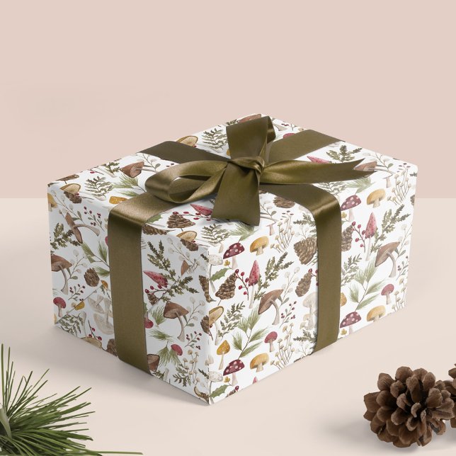 Rustic Woodland Watercolor Woodsy Mushroom Forest Wrapping Paper (Rustic Woodland Watercolor Woodsy Mushroom Forest Wrapping Paper White)