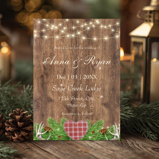 Rustic Woodland Wedding Invitation | Plaid Heart