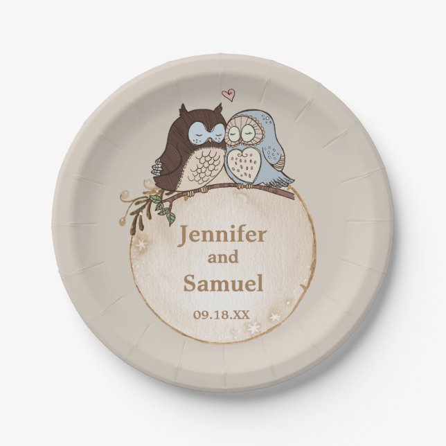 Rustic Woodland Wedding Owl   Paper Plate (Front)