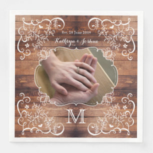 Rustic Woodland Wedding Photo Wood Panel Monogram Napkin