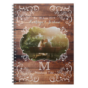 Rustic Woodland Wedding Photo Wood Panel Monogram Notebook