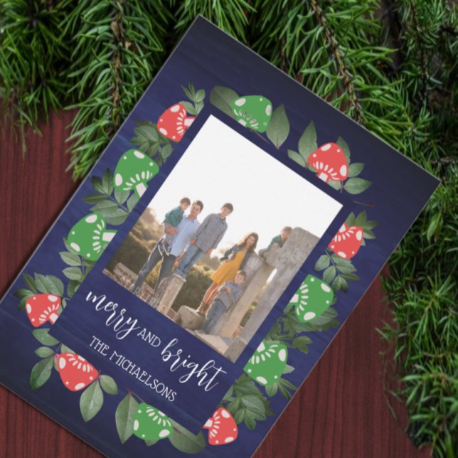 Rustic Woodland Whimsical Mushrooms Christmas Holiday Card (Creator Uploaded)