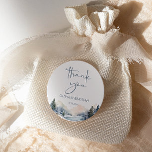 Rustic Woodland Winter Forest Thank you Classic Round Sticker