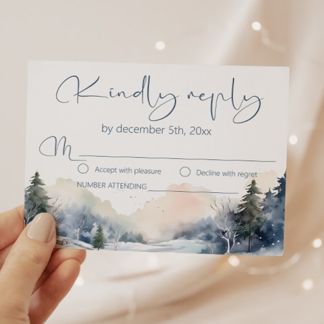 Rustic Woodland Winter Forest Wedding RSVP Card (Creator Uploaded)