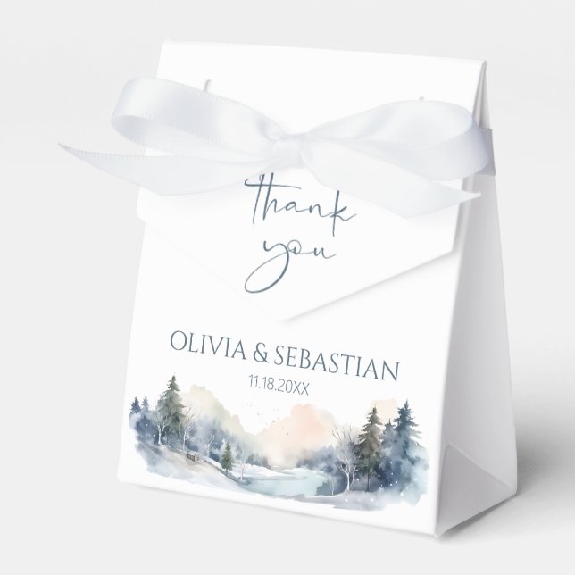 Rustic Woodland Winter Forest Wedding Thank you Favor Box (Front Side)