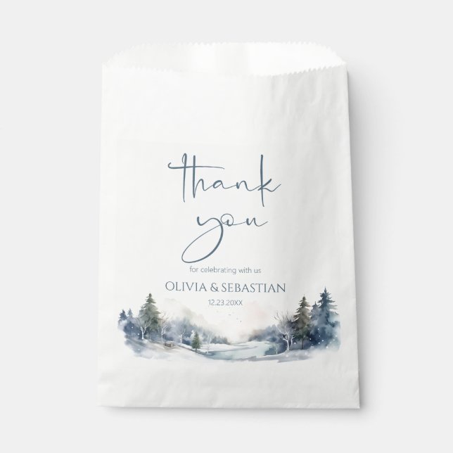 Rustic Woodland Winter Forest Wedding Thank you Favour Bag (Front)