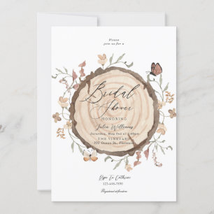 Rustic Woodland Wood Slice Bridal Shower Wedding Invitation