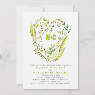 Rustic Woodland Wreath Heart Rehearsal Dinner Invitation
