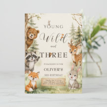 Rustic Woodland Young Wild and Three 3rd Birthday