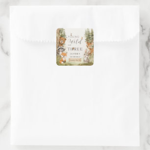 Rustic Woodland Young Wild and Three 3rd Birthday Square Sticker