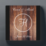 Rustic Woodlook Wedding Tabletop Plaque with Easel<br><div class="desc">Customizable Monogram Name,  Initial,  and Date in White Text - on a Wood-look background. 
Simple,  and Charming!</div>