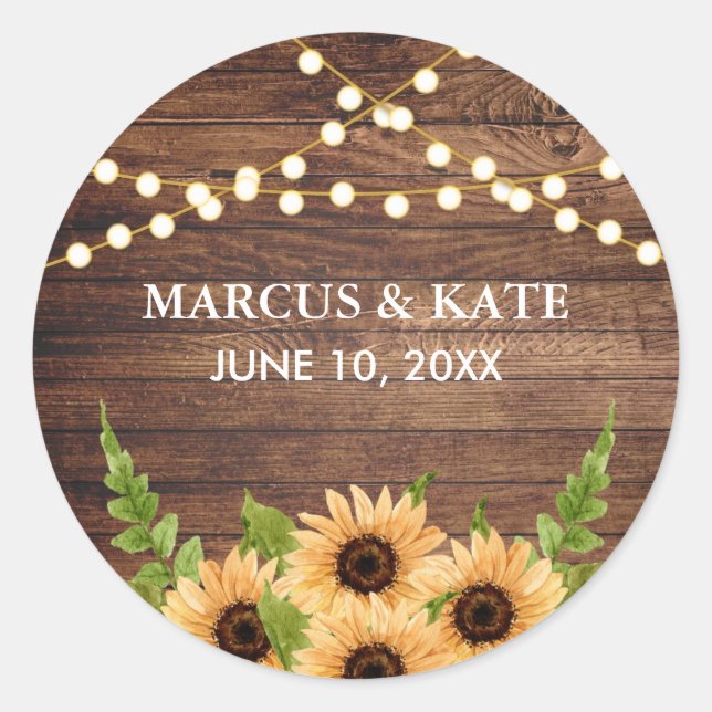 Rustic Woods and Sunflower Classic Round Sticker (Front)