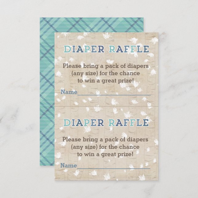 Rustic Woods Blue Plaid Diaper Raffle Insert Card (Front/Back)