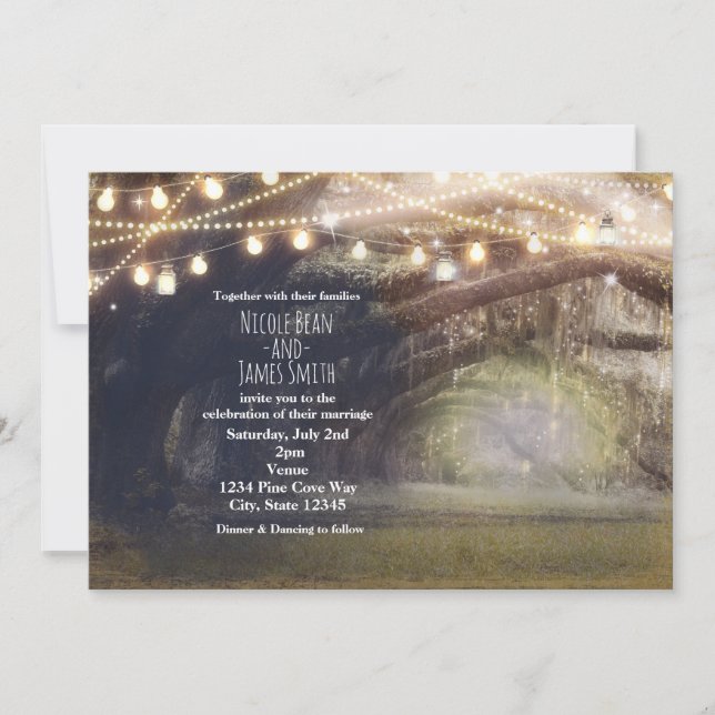 Rustic Woods Enchanted Forest & Lights Wedding  Invitation (Front)