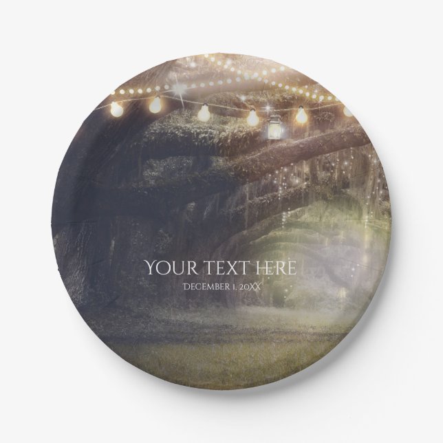 Rustic Woods Enchanted Forest & Lights Wedding Paper Plate (Front)