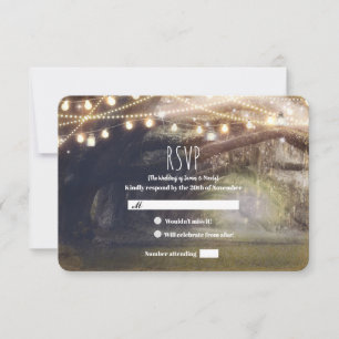 Rustic Woods Enchanted Forest Lights Wedding RSVP Card