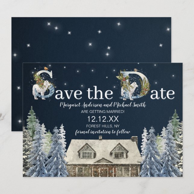 Rustic Woods Winter Wonderland Save the Date Invitation (Front/Back)