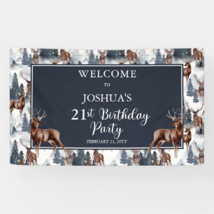 Rustic Woodsy Deer Forest 21st Birthday Party Banner