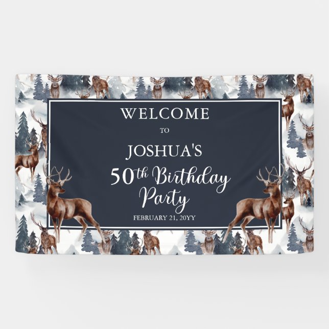 Rustic Woodsy Deer | Forest 50th Birthday Party Banner (Horizontal)