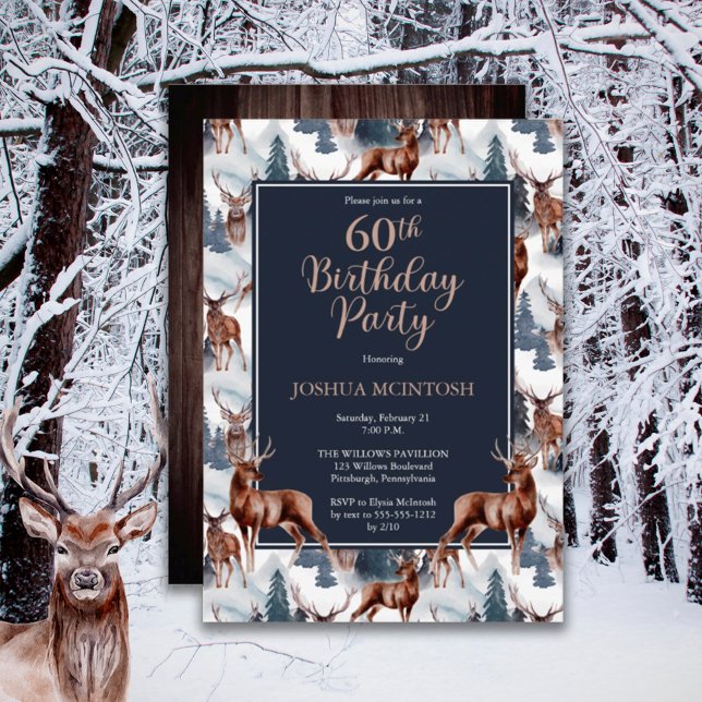 Rustic Woodsy Deer | Forest 60th Birthday Party Invitation (Creator Uploaded)