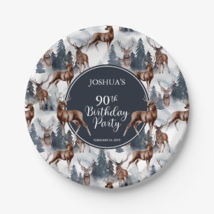 Rustic Woodsy Deer   Forest 90th Birthday Party Paper Plate
