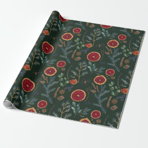 Rustic Woodsy Hunter Green Dried Botanicals  Wrapping Paper