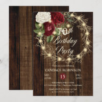 Rustic Woodsy Lighted Wreath 70th Birthday Party