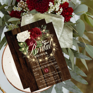 Rustic Woodsy Lighted Wreath Bridal Shower Invitation