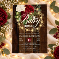 Rustic Woodsy Lighted Wreath Girl Baby Shower