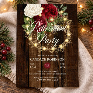 Rustic Woodsy Lighted Wreath Retirement Party Invitation