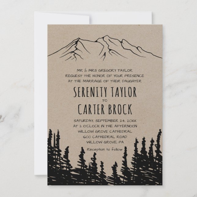 Rustic Woodsy Mountain Formal Wedding Invitation (Front)