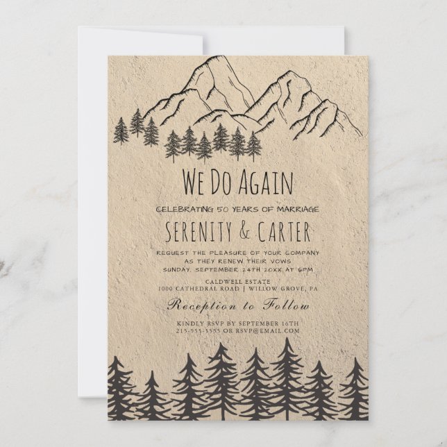 Rustic Woodsy Mountain Vow Renewal Invitation (Front)
