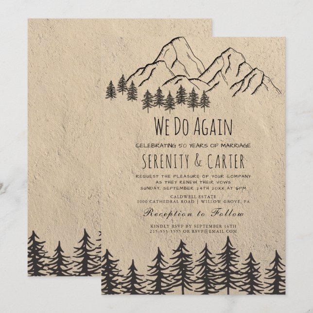 Rustic Woodsy Mountain Vow Renewal Invitation (Front/Back)