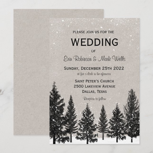 Rustic Woodsy Mountain Wedding Invitation (Front/Back)