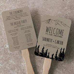 Rustic Woodsy Mountain Wedding Program Hand Fan