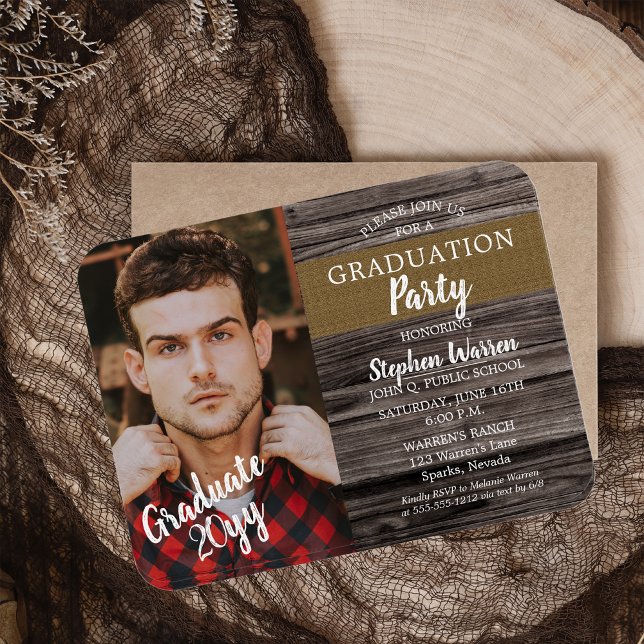 Rustic Woodsy Photo Graduation Party Magnet (Rustic Woodsy Photo High School Graduation Party Invitation - Print | Download)