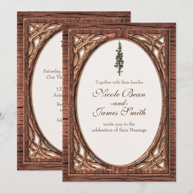 Rustic Woodsy Pine Cone & Tree Two Tone Invitation (Front/Back)