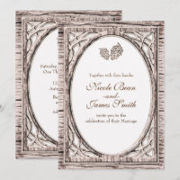 Rustic Woodsy Pine Cone White Wood Invitations