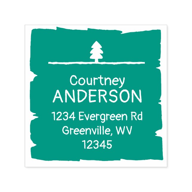 Rustic Woodsy Single Evergreen Tree Wood Block Self-inking Stamp (Design)