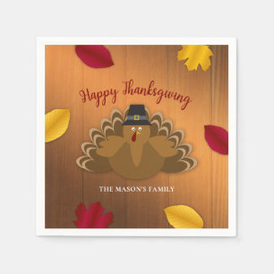 Rustic Woodsy Thanksgiving Turkey & Fall Leaves Napkin