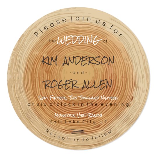Rustic Woodsy Tree Trunk Slice Unique Wedding Card