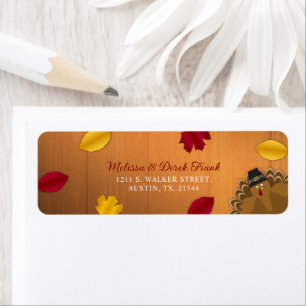 Rustic Woodsy Turkey Fall Red & Gold Leaves Label