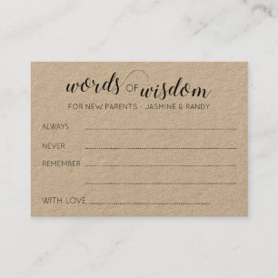 Rustic Words of Wisdom New Parents Advice Place Card