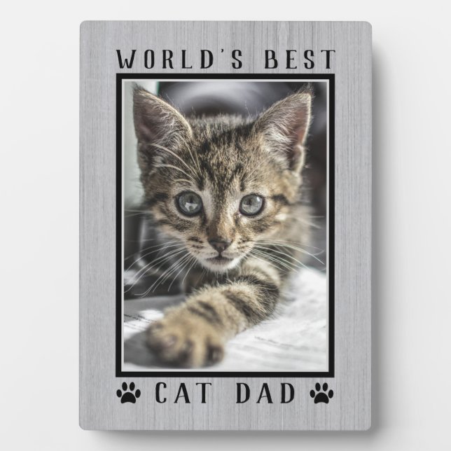 Rustic World's Best Cat Dad Paw Prints Pet Photo Plaque (Front)