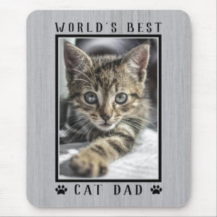 Rustic World's Best Cat Dad Paw Prints Photo Mouse Pad