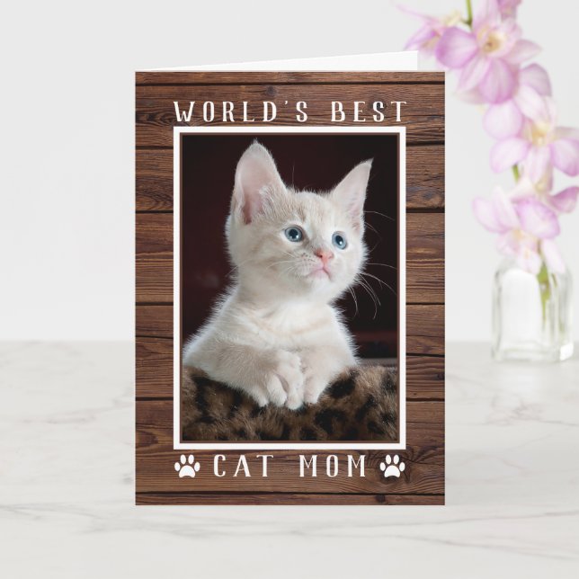 Rustic World's Best Cat Mom Birthday Photo Card (Orchid)